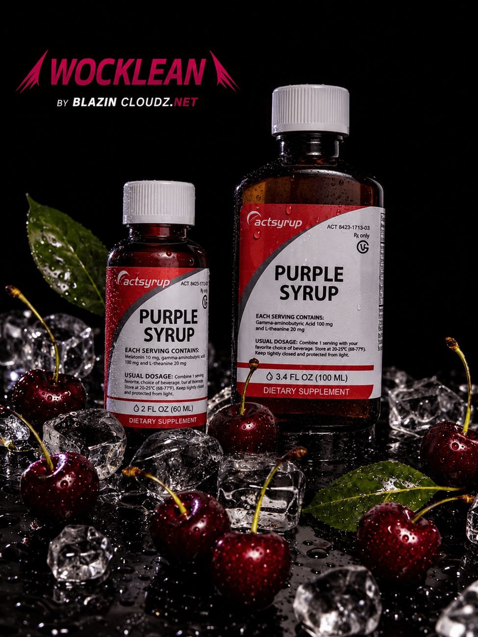 Wocklean Purple Syrup bottles on ice